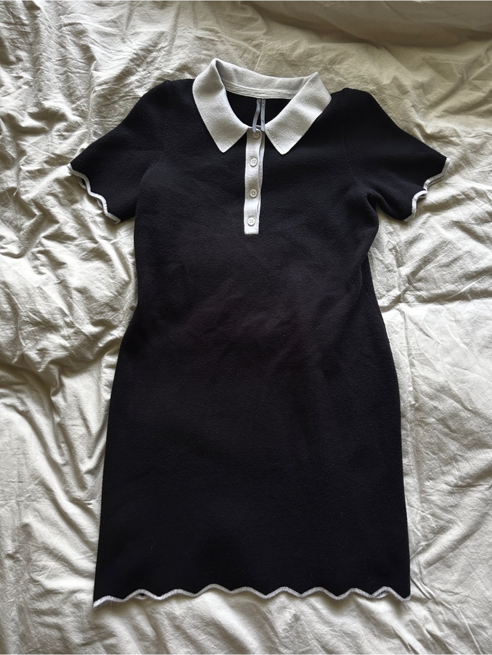 Anthropology Medium Scalloped Black & White Polo Collar Knit Dress